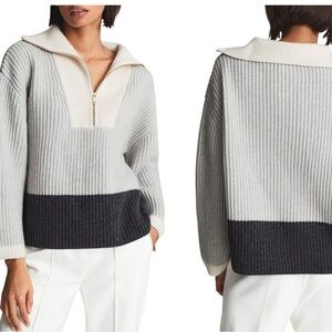 Reiss Jackie Colorblock Half Zip Wool Blend Sweater M